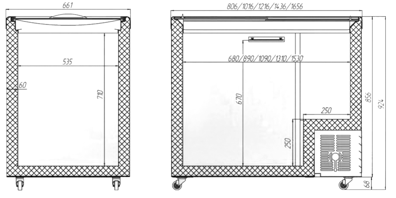 Схема Морозильна скриня Юка з прямим склом M500P