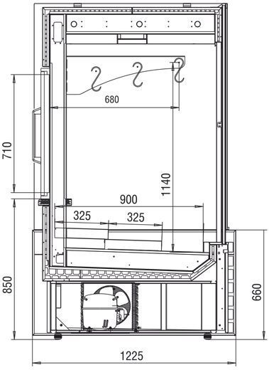 Креслення вертикальної холодильної вітрини для м'яса Міссурі Crystal — Технохолод